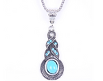 Collier pendentif goutte bleue, pierre aspect turquoise, ton argent vieilli — VoxArcana