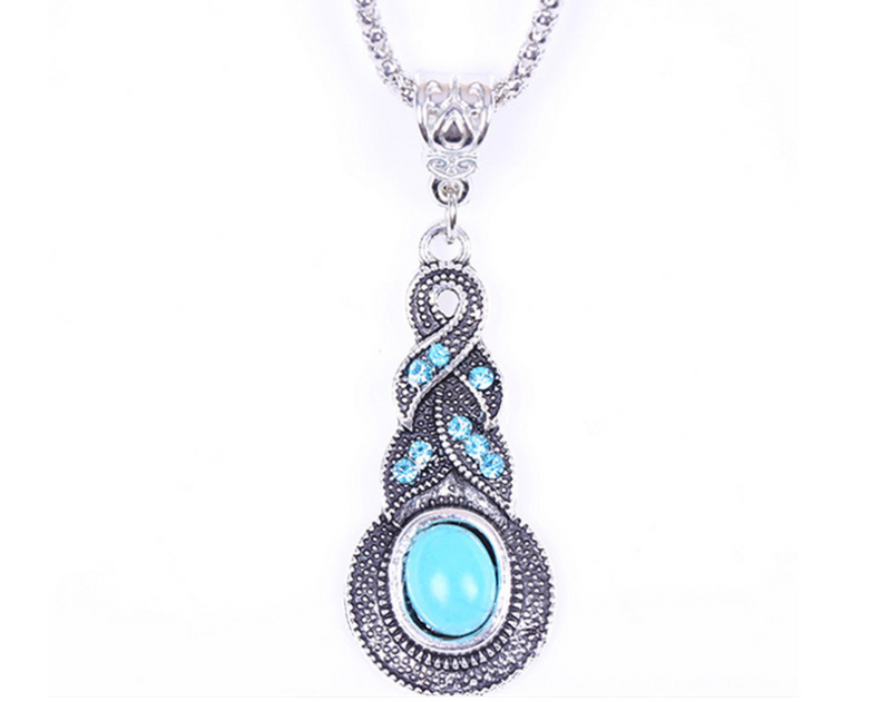 Collier pendentif goutte bleue, pierre aspect turquoise, ton argent vieilli — VoxArcana