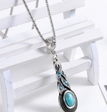 Collier pendentif goutte bleue, pierre aspect turquoise, ton argent vieilli — VoxArcana