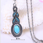 Collier pendentif goutte bleue, pierre aspect turquoise, ton argent vieilli — VoxArcana