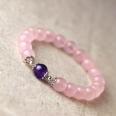 Bracelet perles de cristal rose et perle violette — VoxArcana
