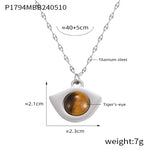 Collier pendentif en forme d'œil, cabochon œil de tigre, ton argenté — VoxArcana