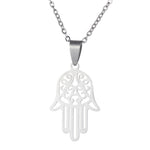 Collier pendentif main de Fatma, acier inoxydable, ton argenté — VoxArcana