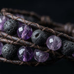 Bracelet Enroule Amethyste et Pierre de Lave