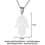 Collier pendentif main de Fatma, acier inoxydable, ton argenté — VoxArcana