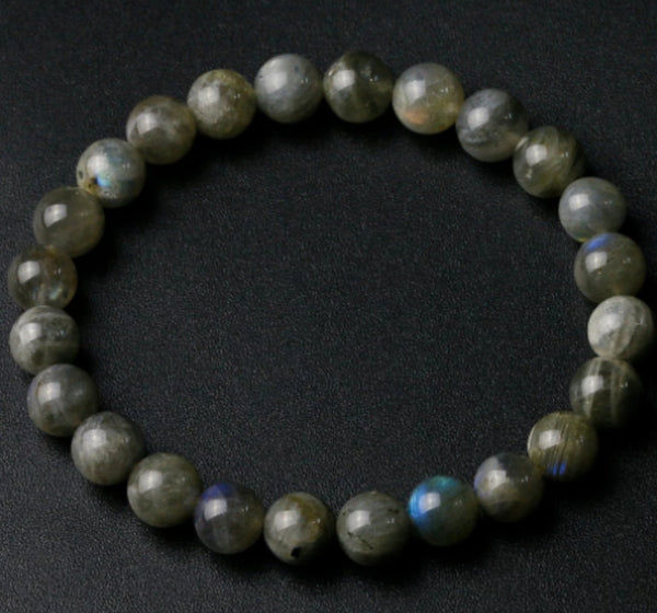Bracelet perles de labradorite, 8 mm, gris aux reflets bleus — VoxArcana