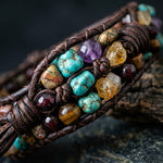 Bracelet Enroule Cuir Multi-Pierres