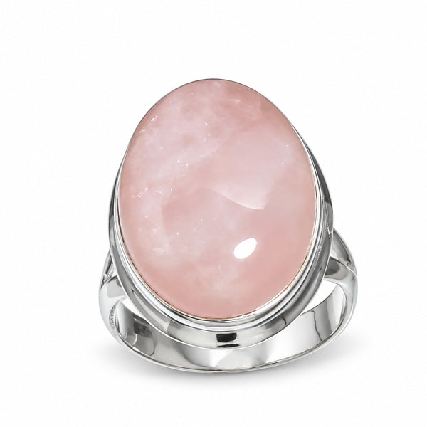 Pink cabochon ring, silver tone — VoxArcana